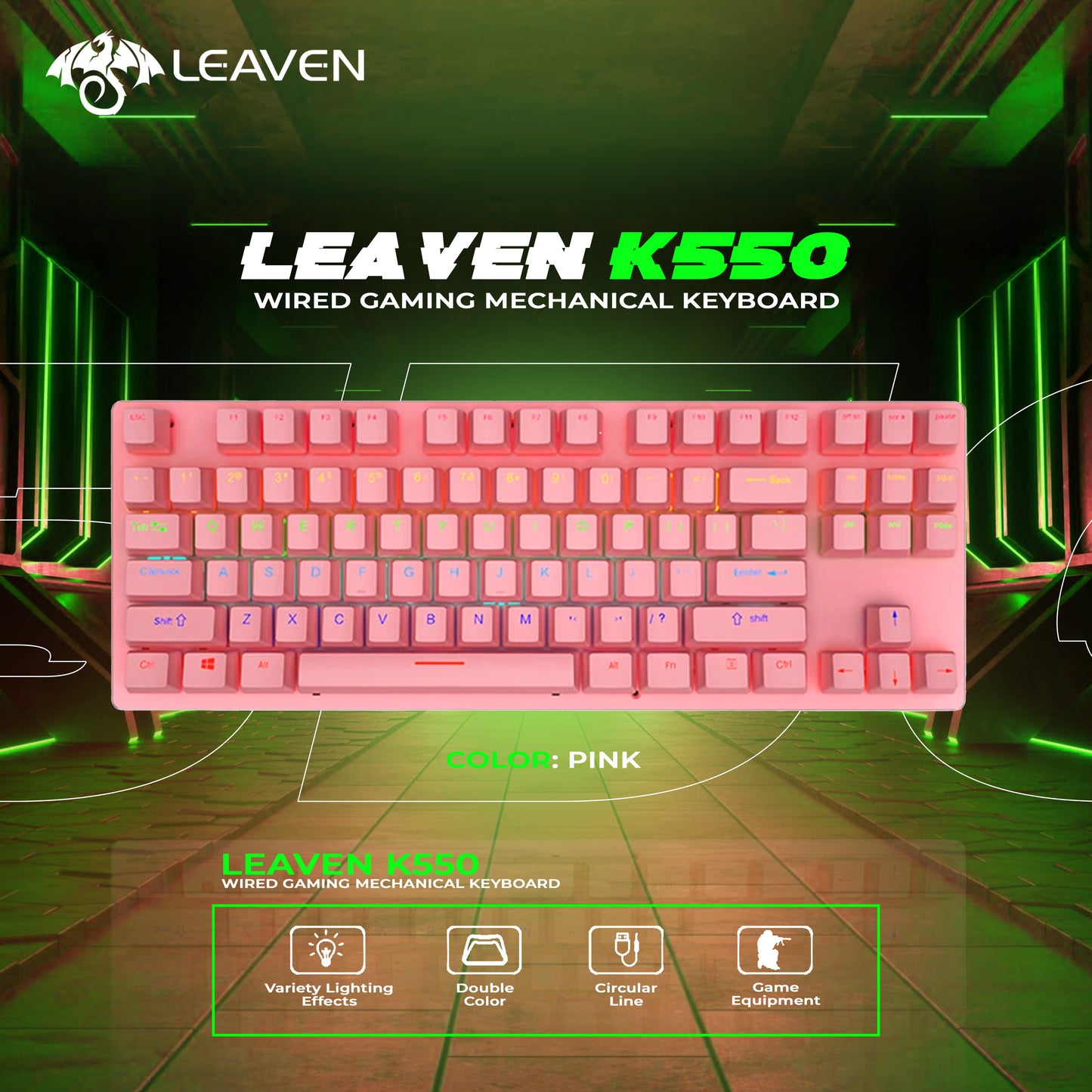 LEA VEN K550 WIRED GAMING MECHANICAL KEYBOARD | Pink