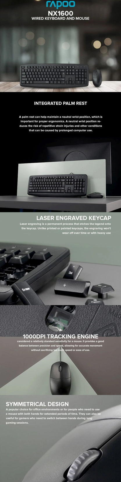 Rapoo NX1600 Wired Optical Keyboard & Mouse