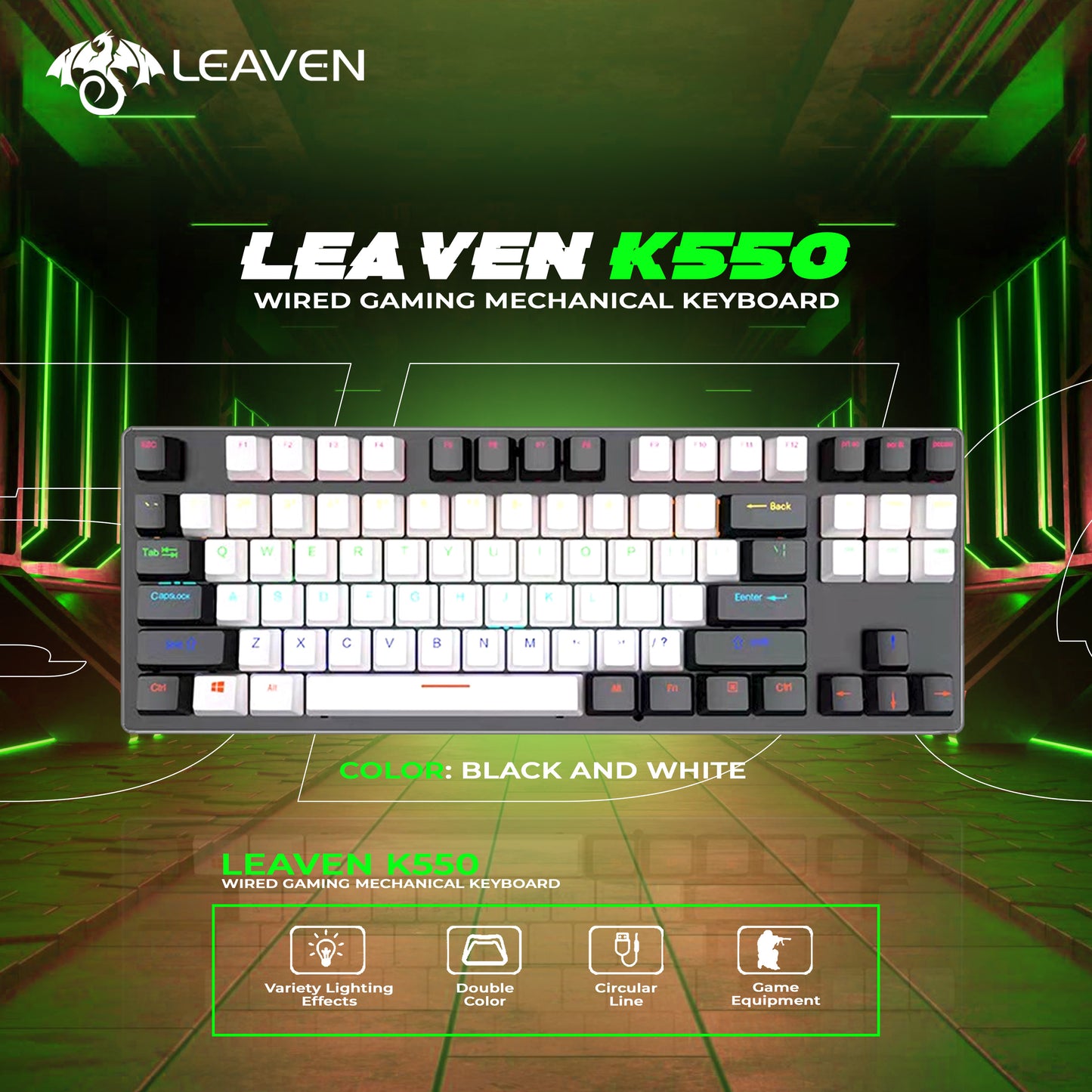 LEAVEN K550 WIRED GAMING MECHANICAL KEYBOARD | Black and White